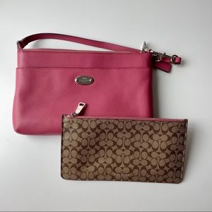 COACH Leather Large Wristlet Pop Pouch, Sunset Red